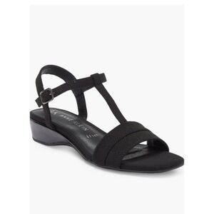 ANNE KLEIN Valeta‎ Low Wedge Women's Sandal In Black size 7.5 With Ankle Buckle